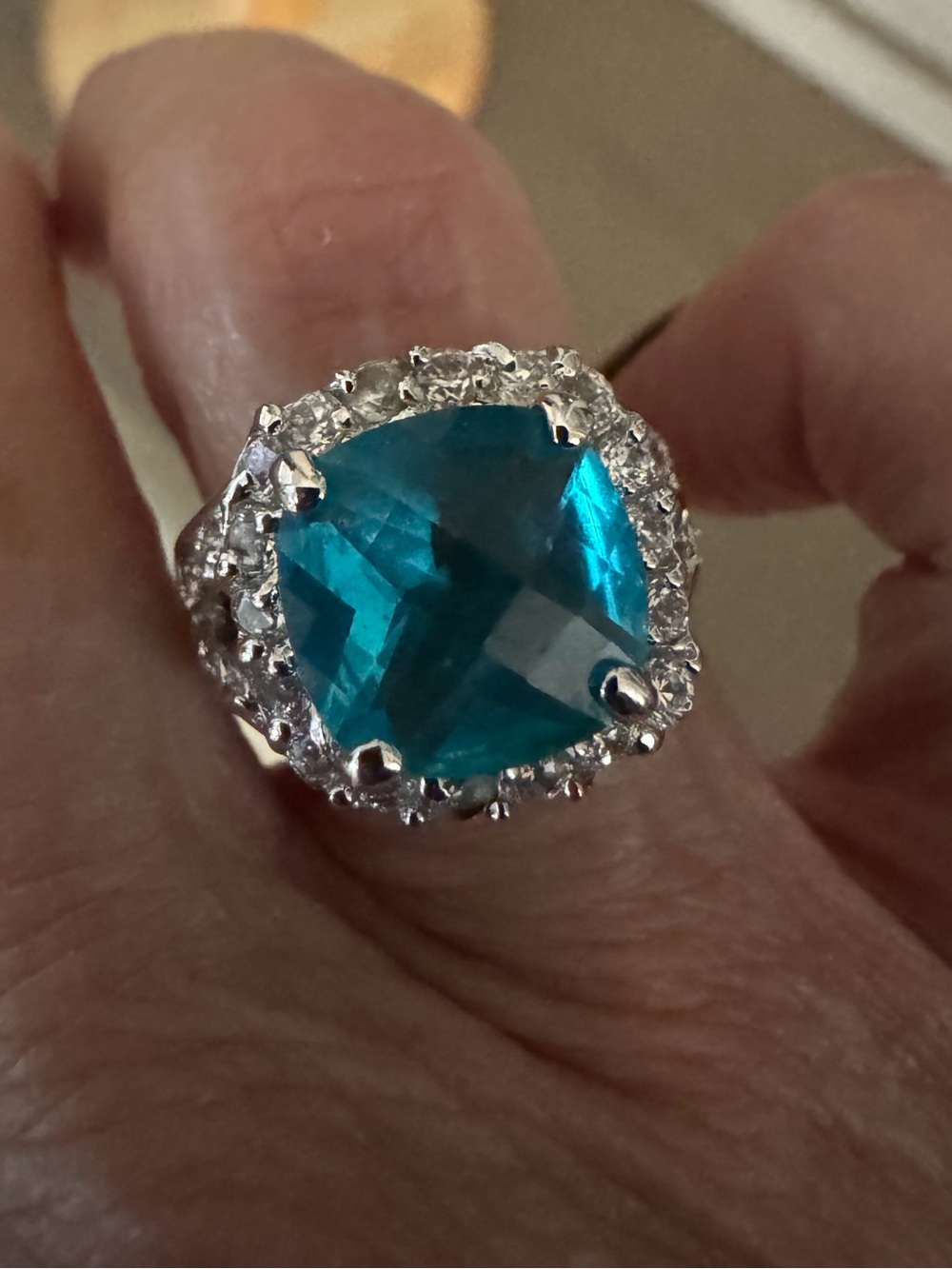 Blue Cushion Cut Halo Cocktail Ring - Unbranded
